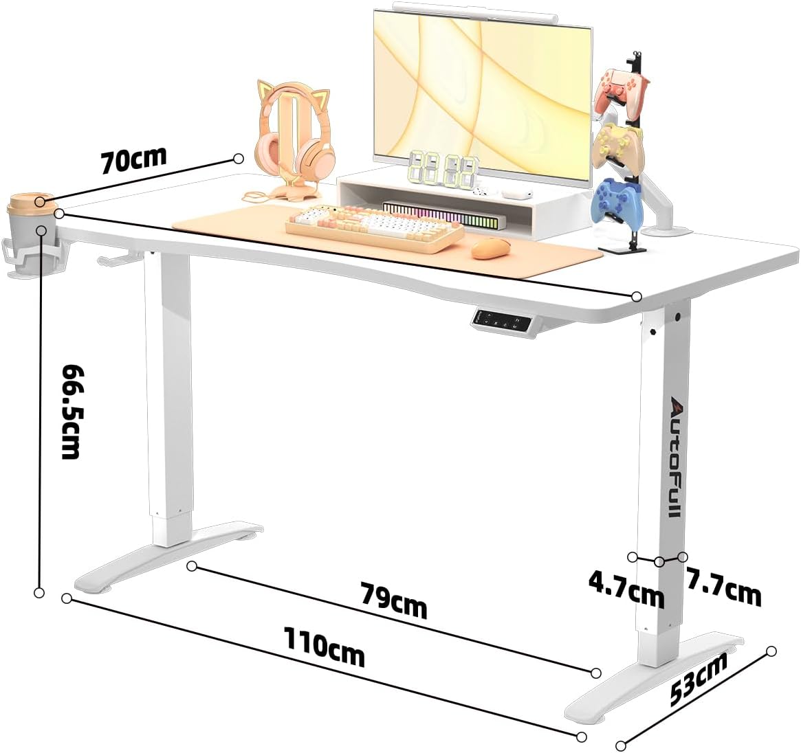 AutoFull Electric Standing Computer Gaming Desk With Splice Board-White