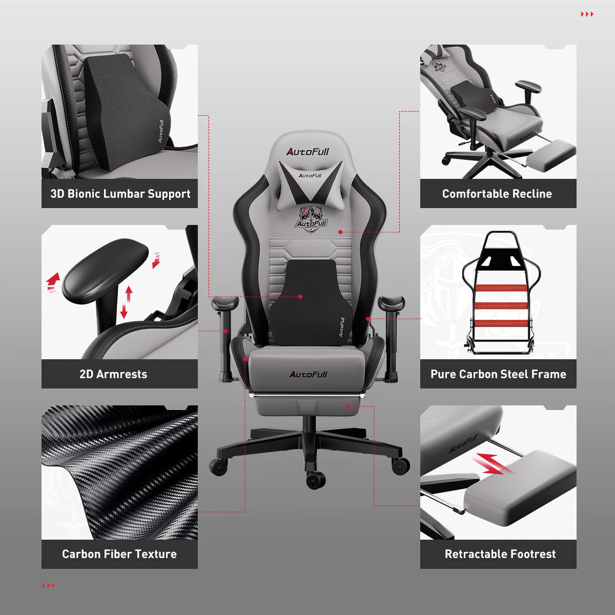 AutoFull C3 Gaming Chair, Gray Color