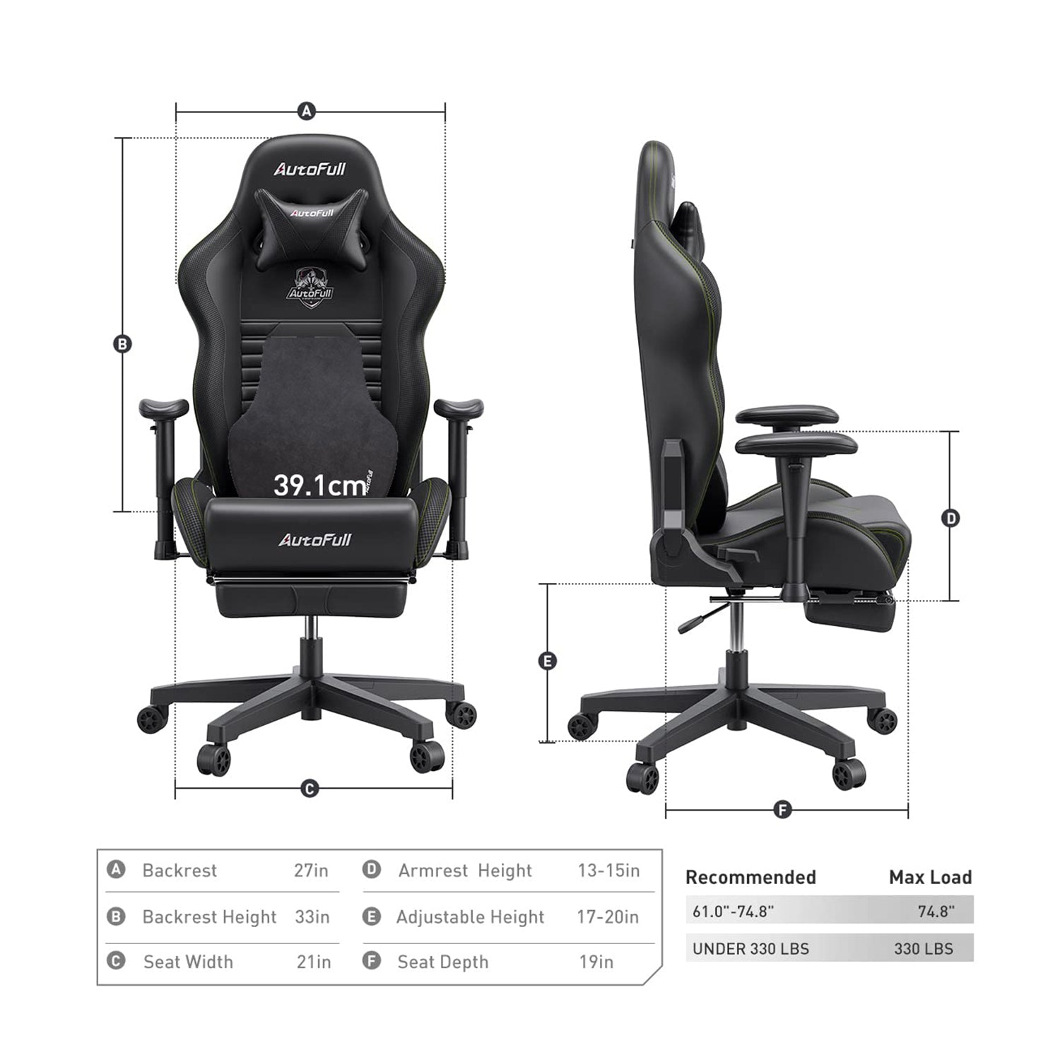 AutoFull C3 gaming chair（Ergonomic Lumbar Pillow)