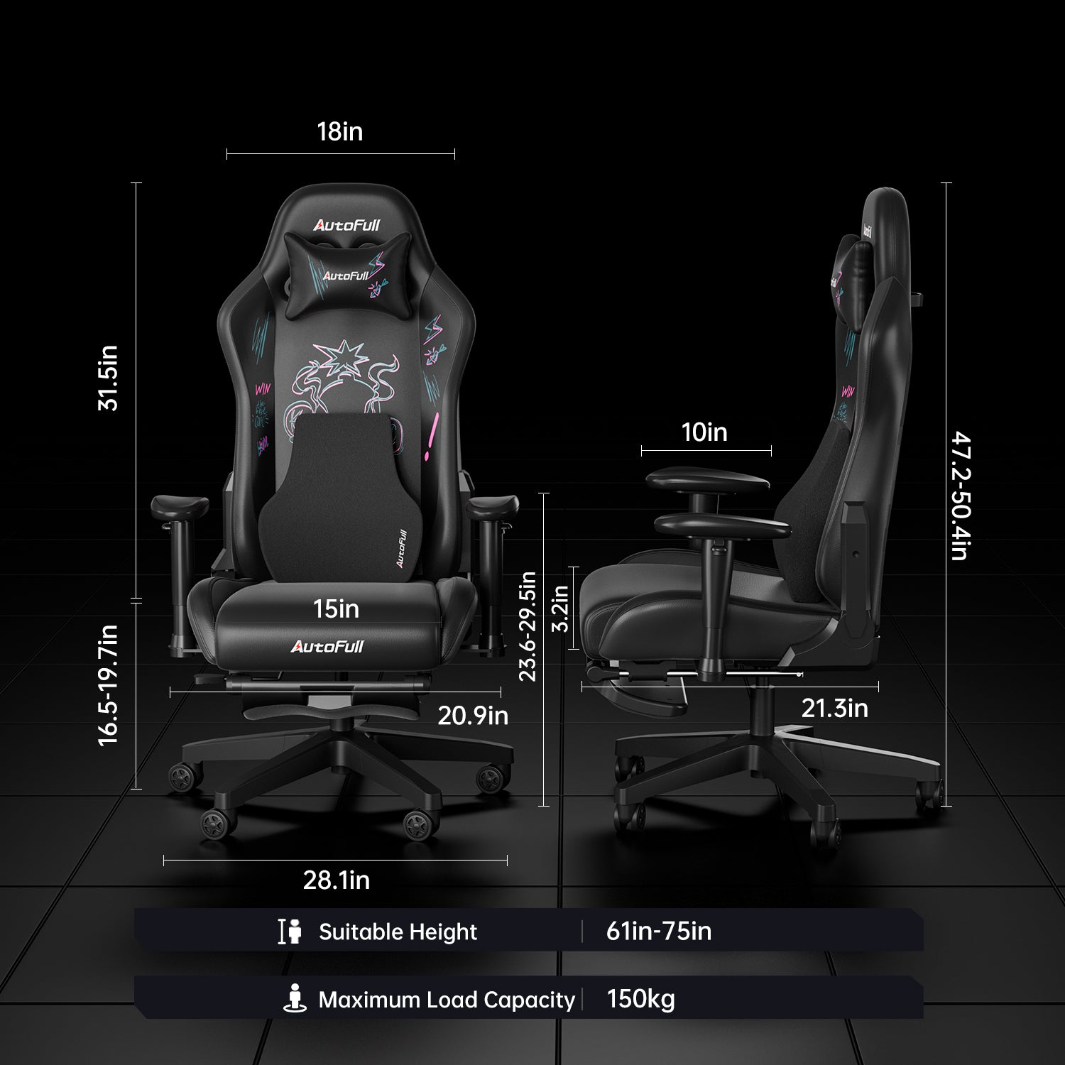 AutoFull C3 gaming chair（Ergonomic Lumbar Pillow)