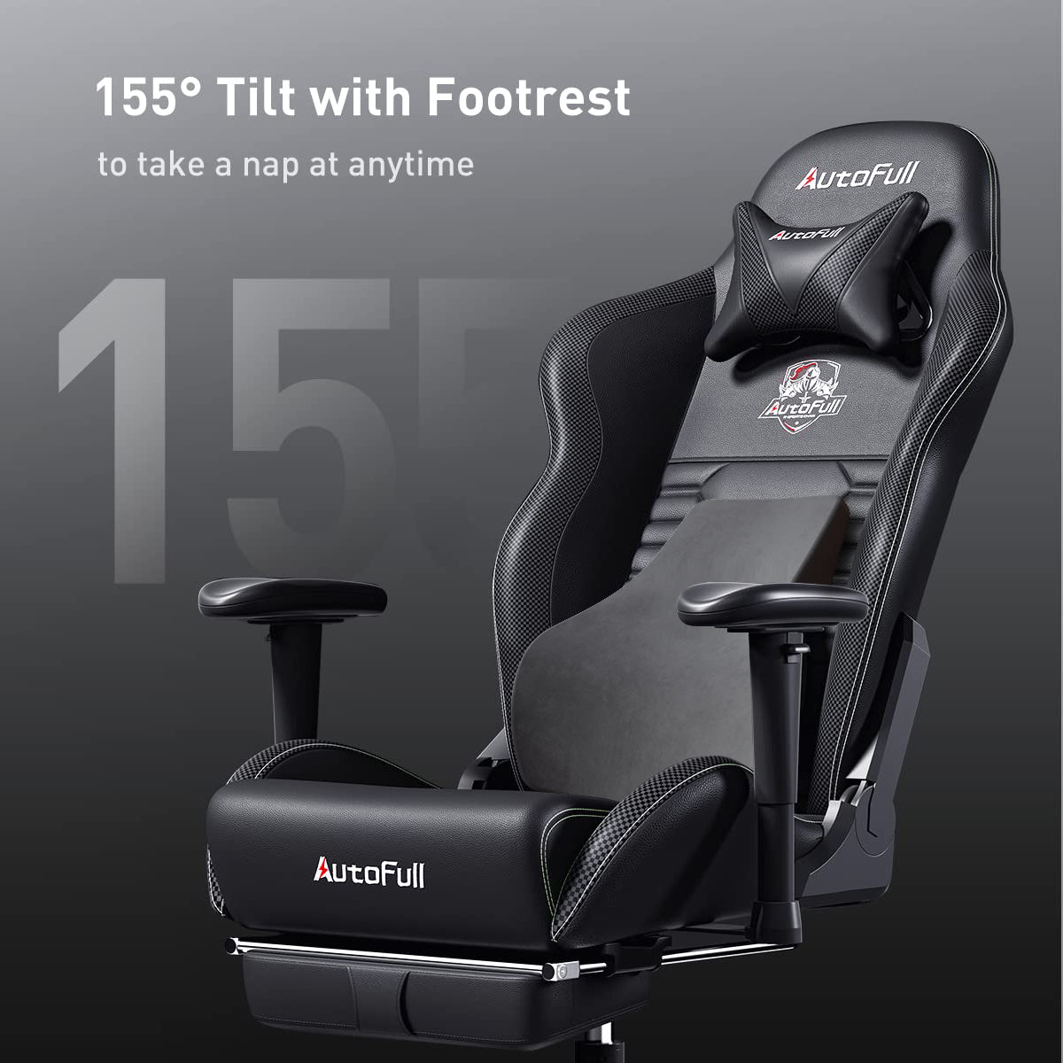 AutoFull C3 Gaming Chair Office Chair with Ergonomic Wingless Cushion PU  Leather Racing Style PC Chair with Footrest and Lumbar Support Pillow,Black